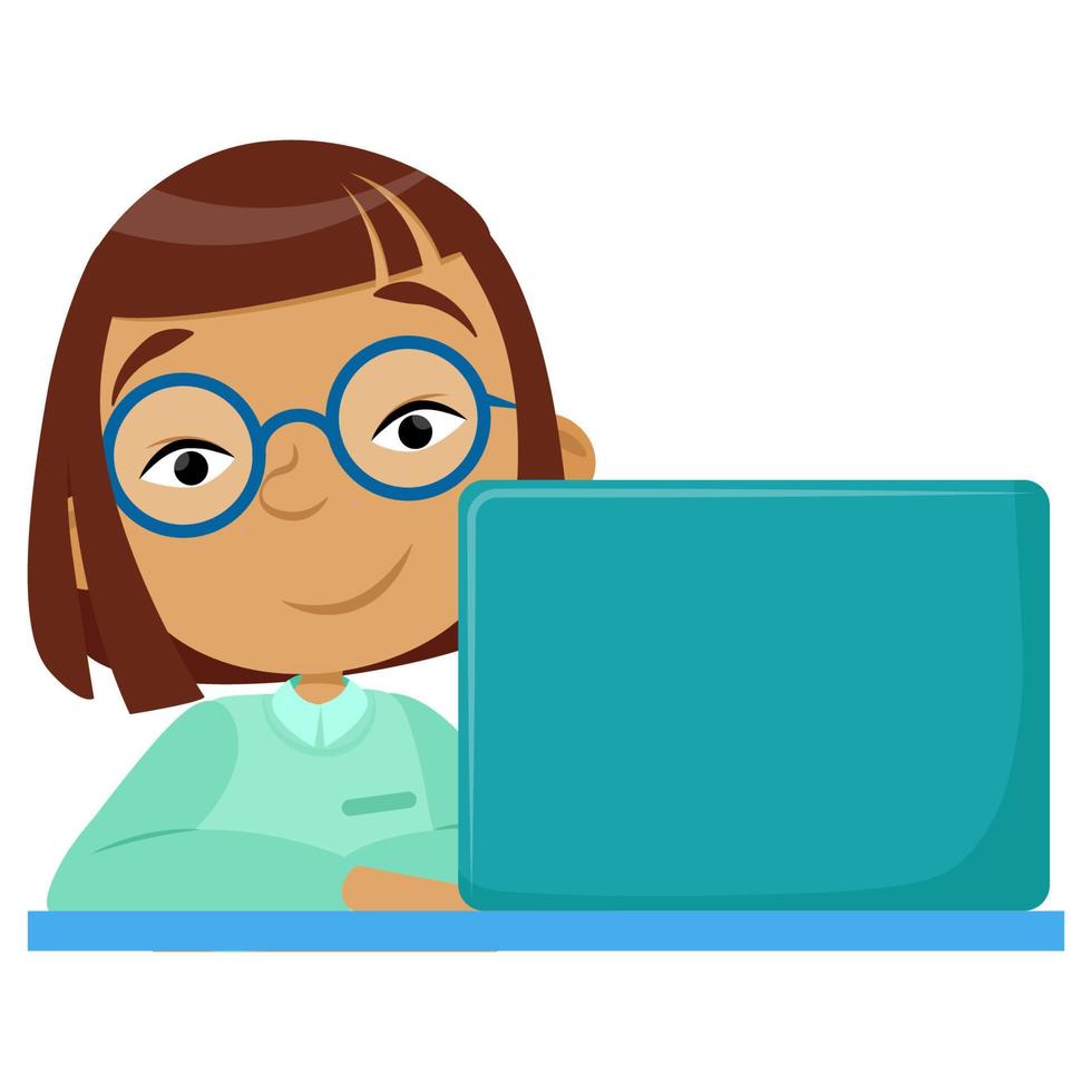 Asian girl study at laptop vector