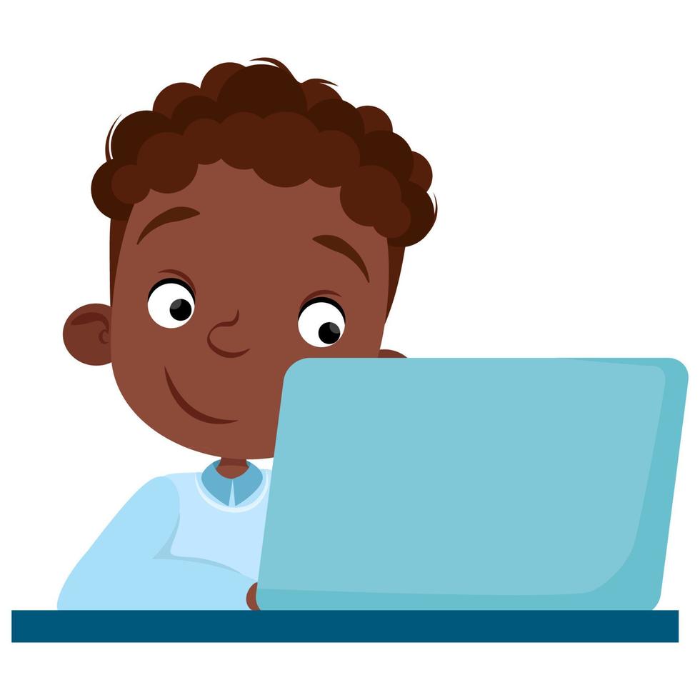 Black boy studying on a laptop vector
