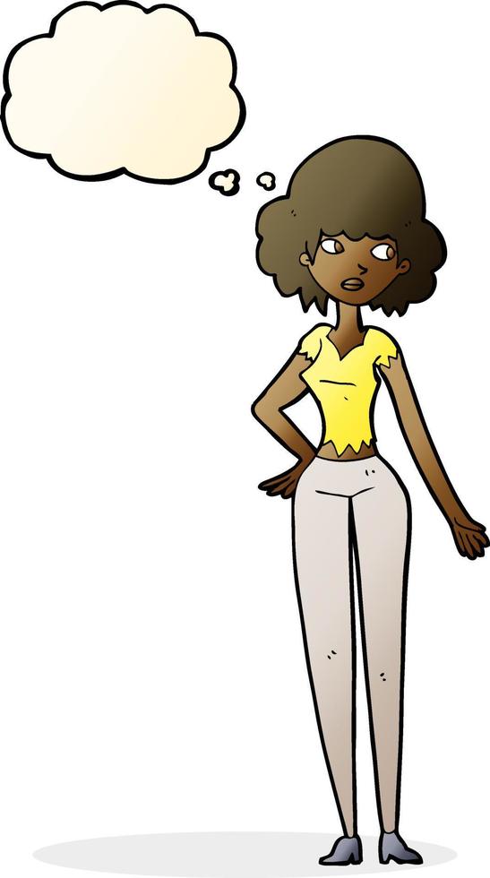 cartoon pretty woman with thought bubble vector