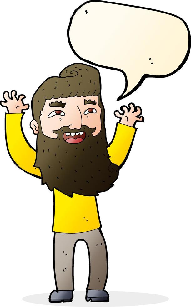 cartoon happy bearded man waving arms with speech bubble vector