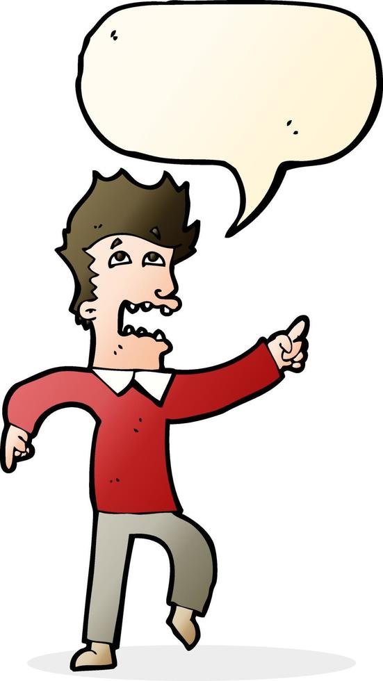 cartoon frightened man pointing with speech bubble vector