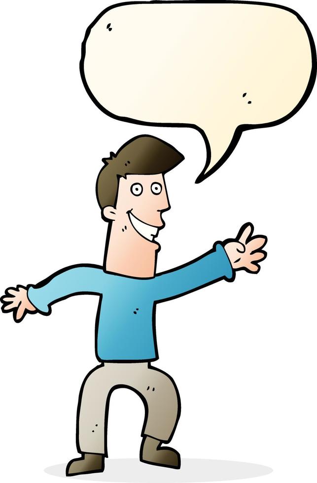 cartoon happy man dancing with speech bubble vector