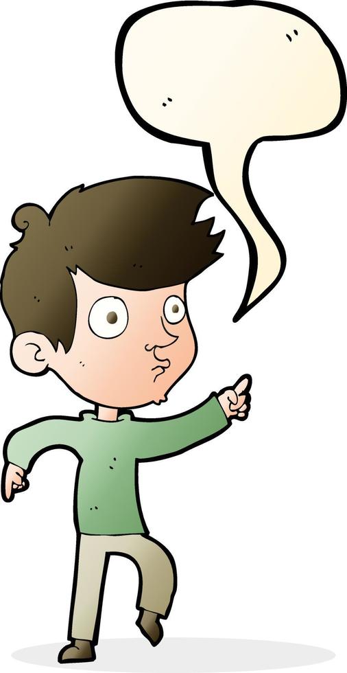 cartoon pointing boy with speech bubble vector