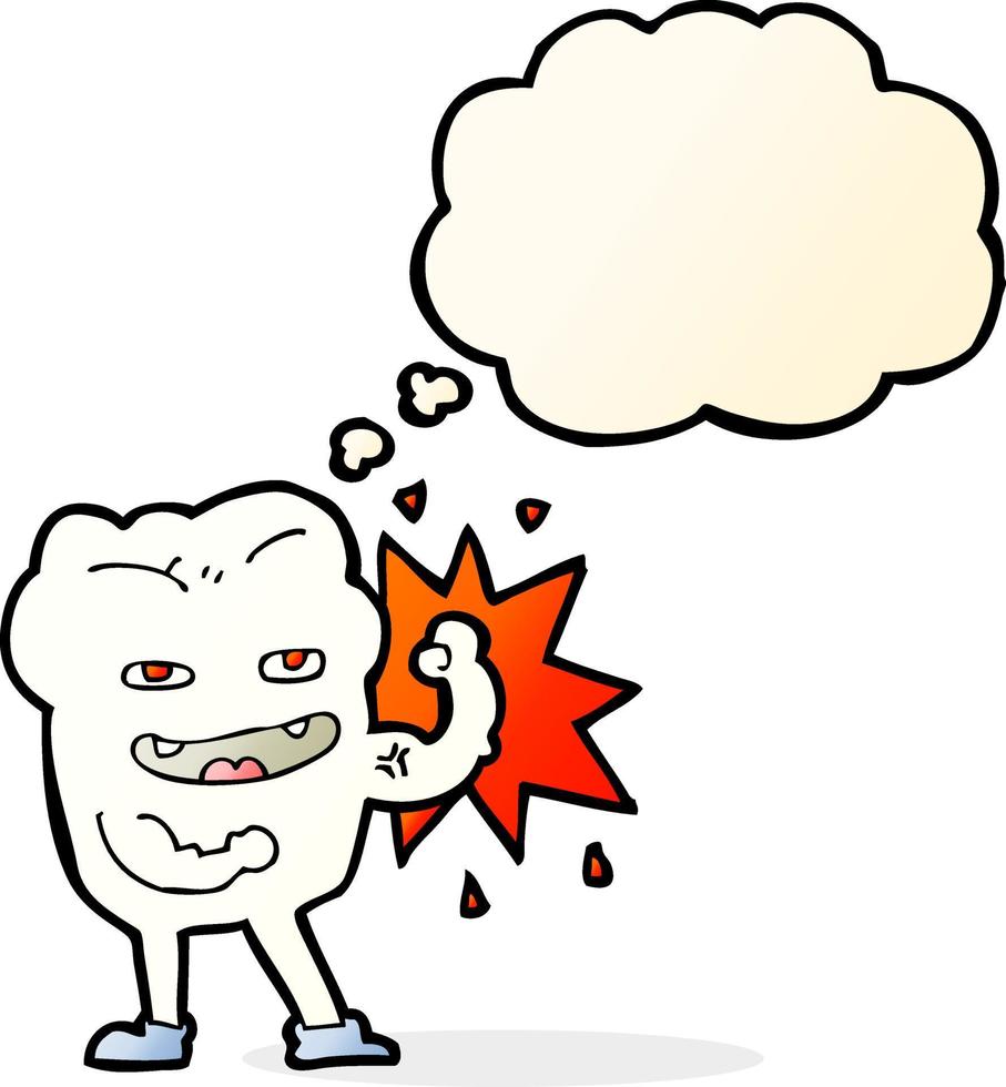 cartoon strong healthy tooth with thought bubble vector