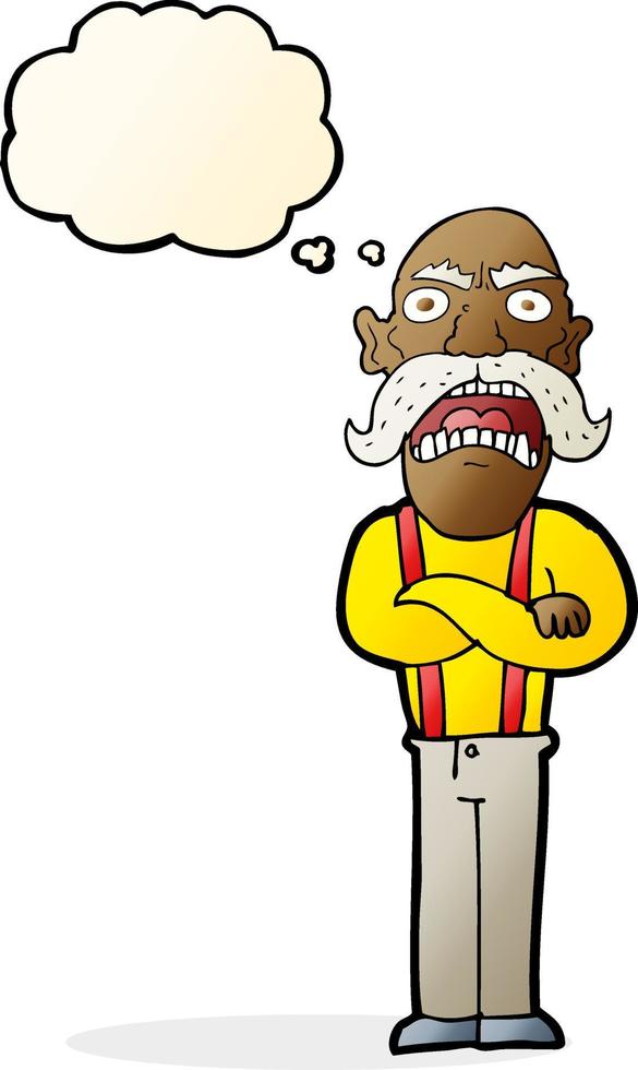 cartoon shocked old man with thought bubble vector