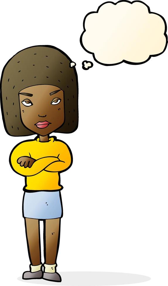 cartoon woman with crossed arms with thought bubble vector