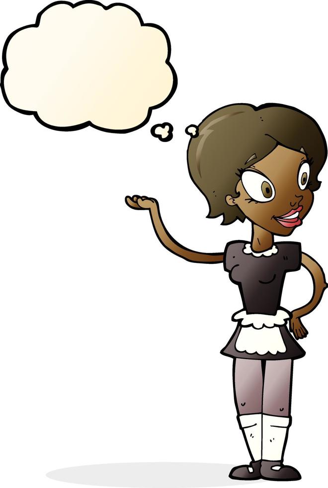 cartoon woman in maid costume with thought bubble vector