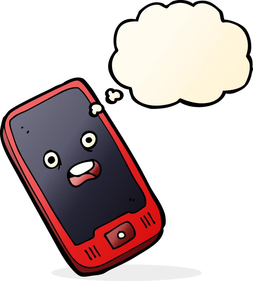 cartoon mobile phone with thought bubble vector