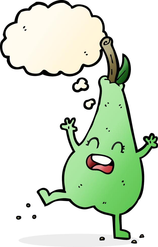 cartoon happy dancing pear with thought bubble vector