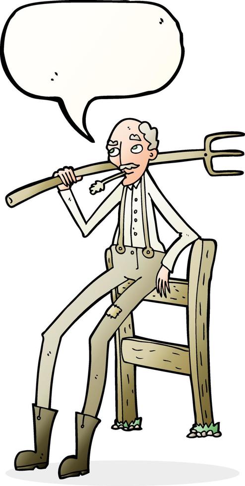 cartoon old farmer leaning on fence with speech bubble vector