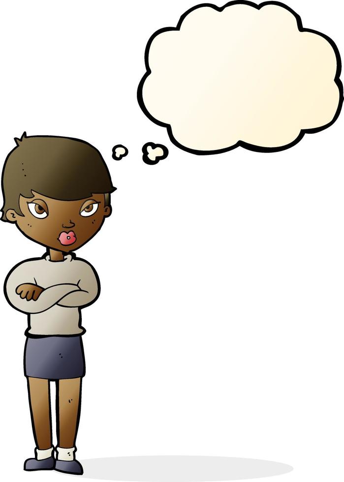 cartoon annoyed woman with thought bubble vector