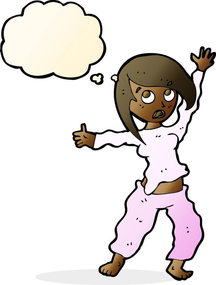 cartoon frightened woman with thought bubble vector