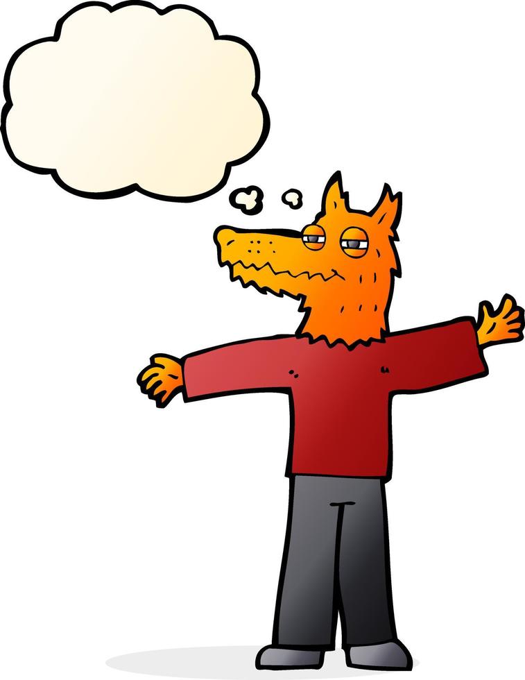 cartoon happy fox man with thought bubble vector