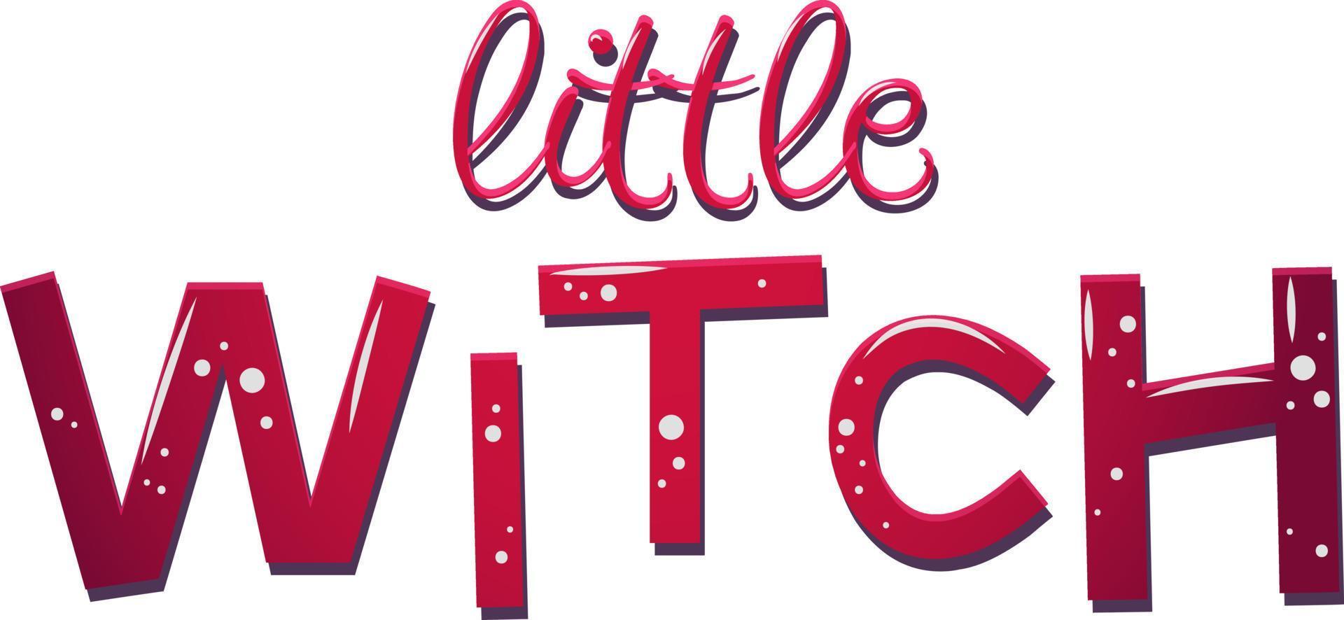 Text, inscription little witch on transparent background, pink with sequins vector