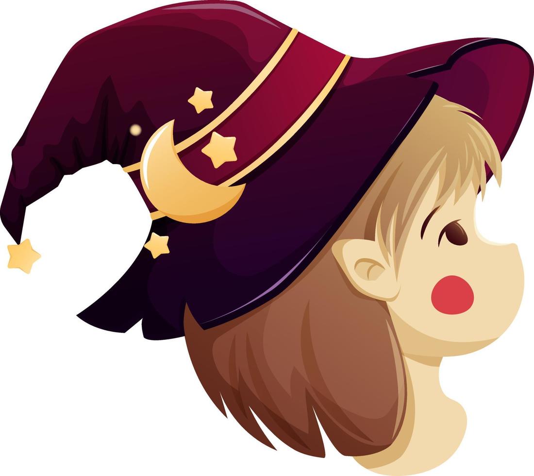 Cute witch with elf ears in hat with stars vector