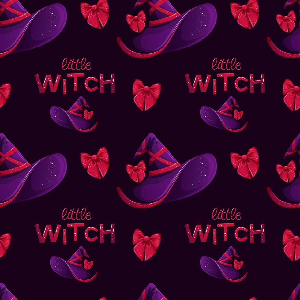 Seamless pattern with witch hat, bows and glitter for little witch vector