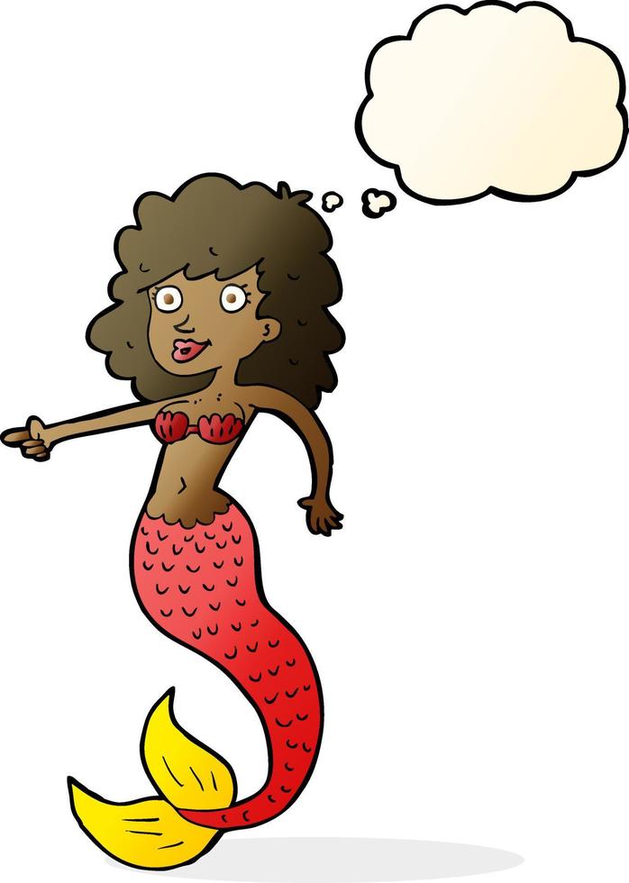 cartoon mermaid with thought bubble vector