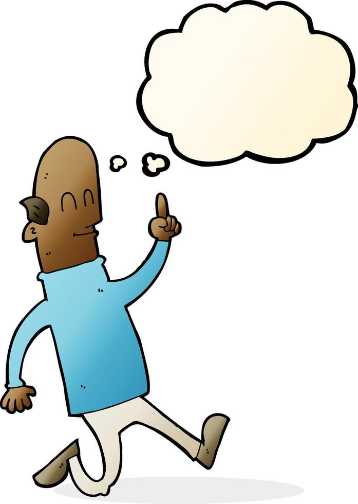 cartoon bald man with idea with thought bubble vector