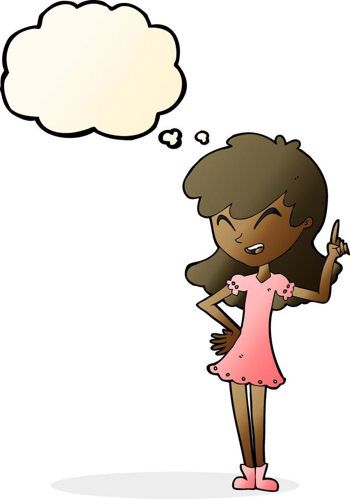 cartoon girl making point with thought bubble vector