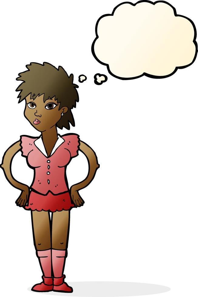 cartoon woman with hands on hips with thought bubble vector