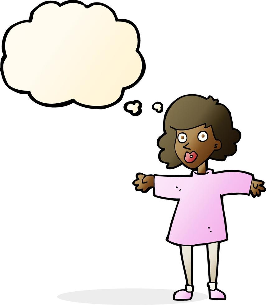 cartoon nervous woman with thought bubble vector