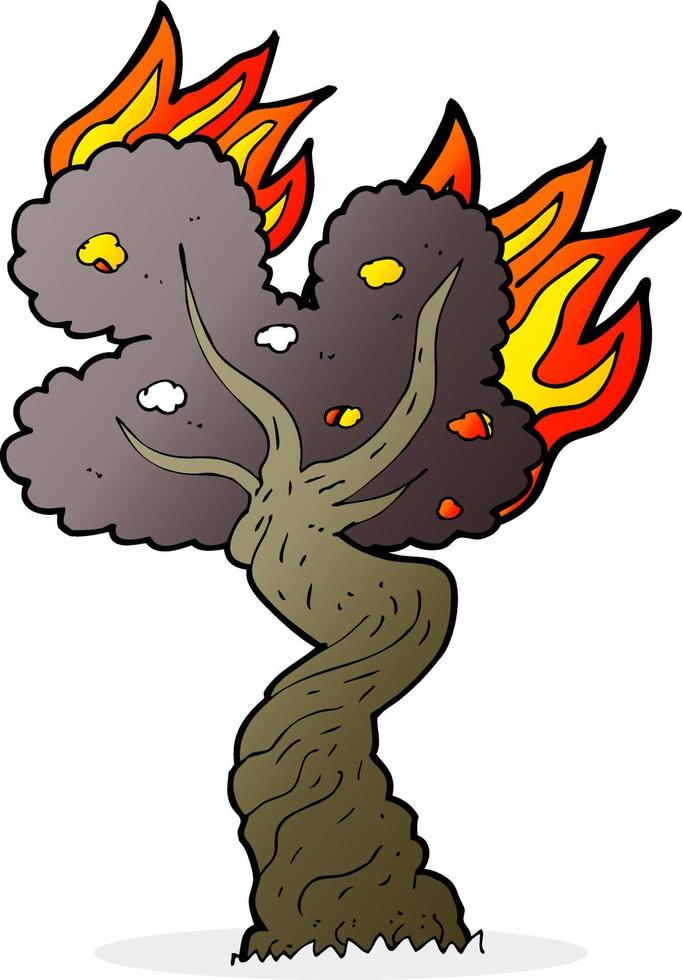 cartoon burning old tree vector