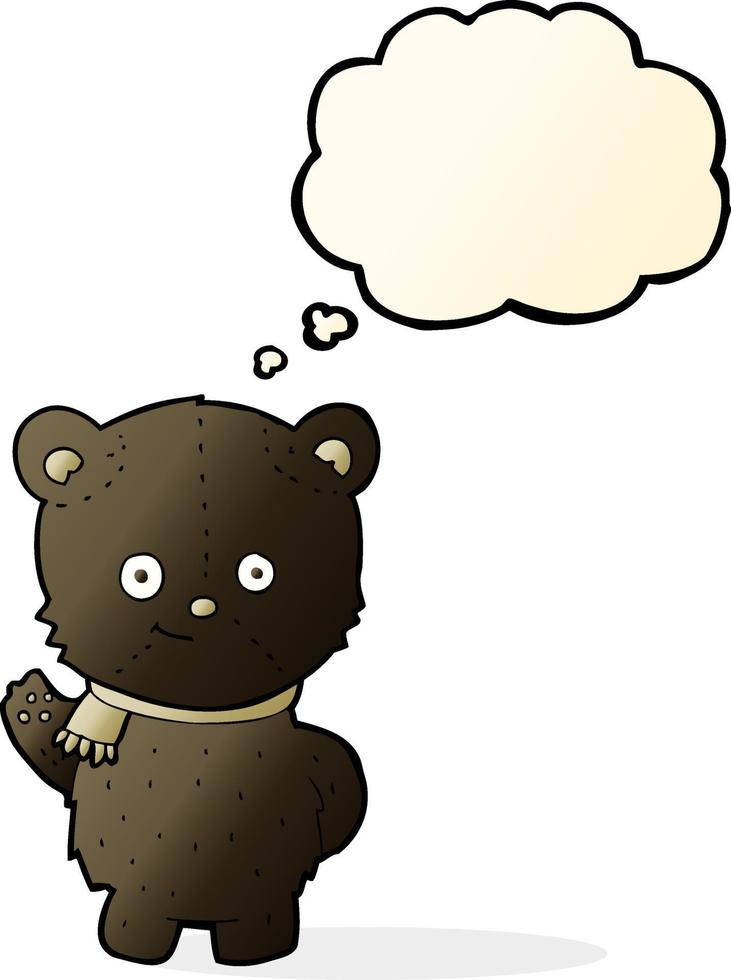 cute cartoon black bear waving with thought bubble vector