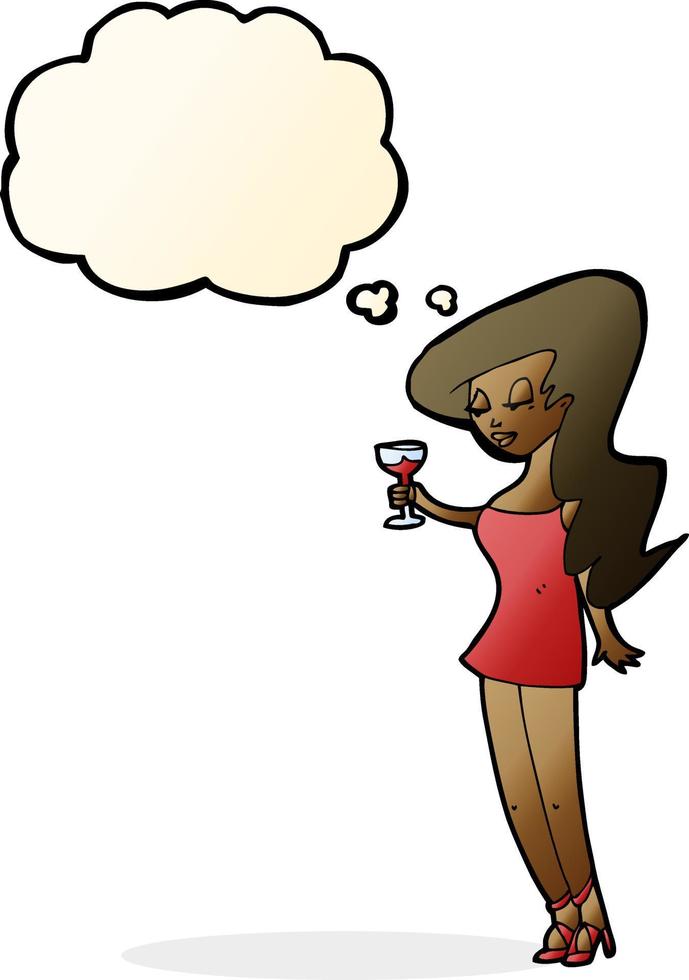 cartoon woman at party with thought bubble vector