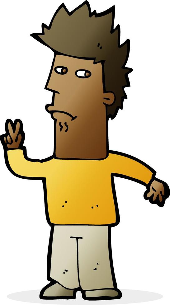 cartoon man giving peace sign vector