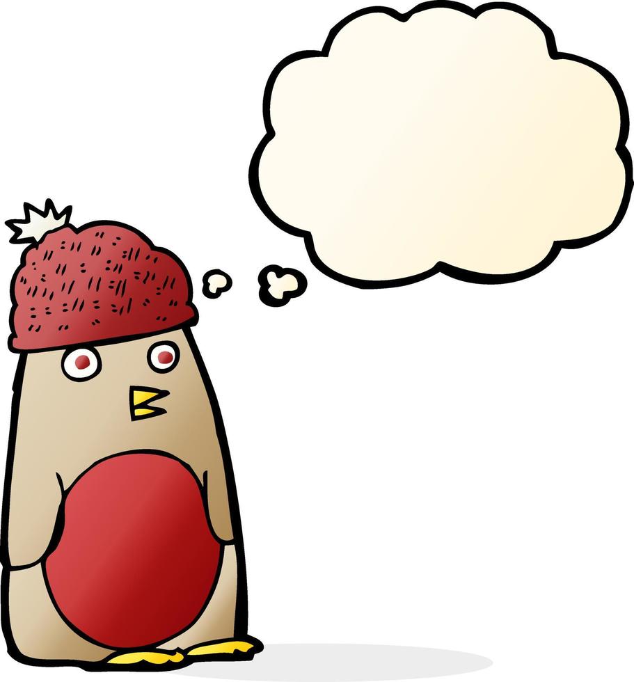 cartoon robin in hat with thought bubble vector