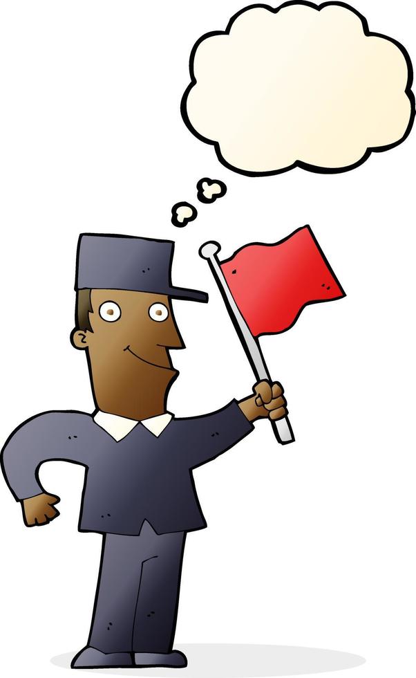 cartoon man waving flag with thought bubble vector