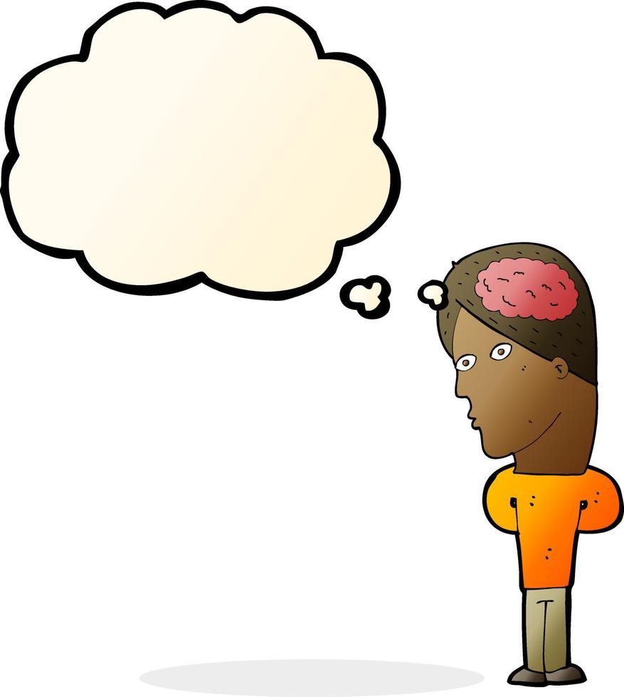 cartoon man with big brain with thought bubble vector