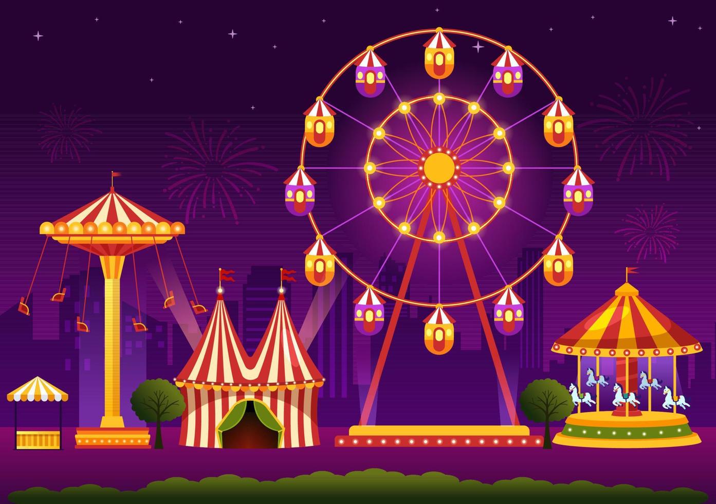 Circus Template Hand Drawn Cartoon Flat Illustration with Show of Gymnast, Magician, Animal Lion, Host, Entertainer, Clowns and Amusement Park vector