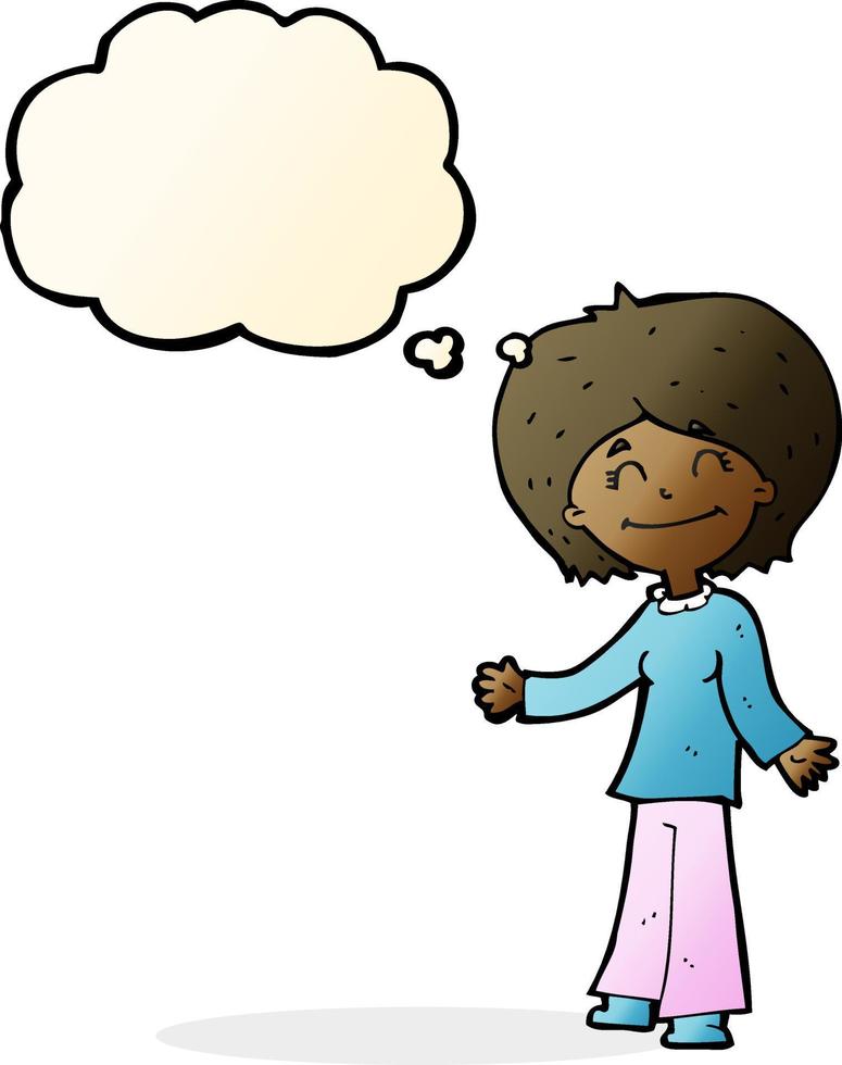 cartoon happy woman with thought bubble vector