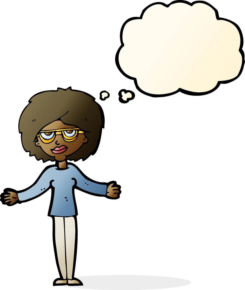 cartoon woman wearing spectacles with thought bubble vector