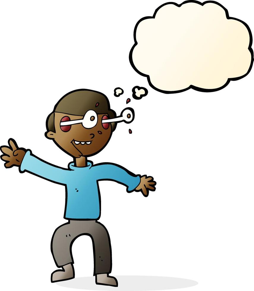 cartoon amazed boy with thought bubble vector