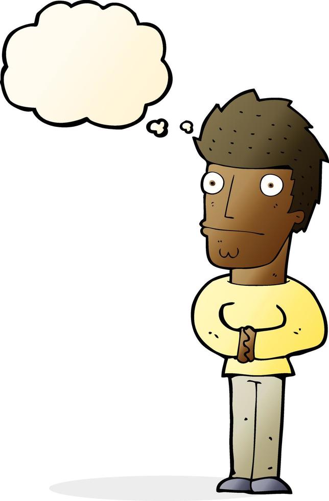 cartoon worried man with thought bubble vector