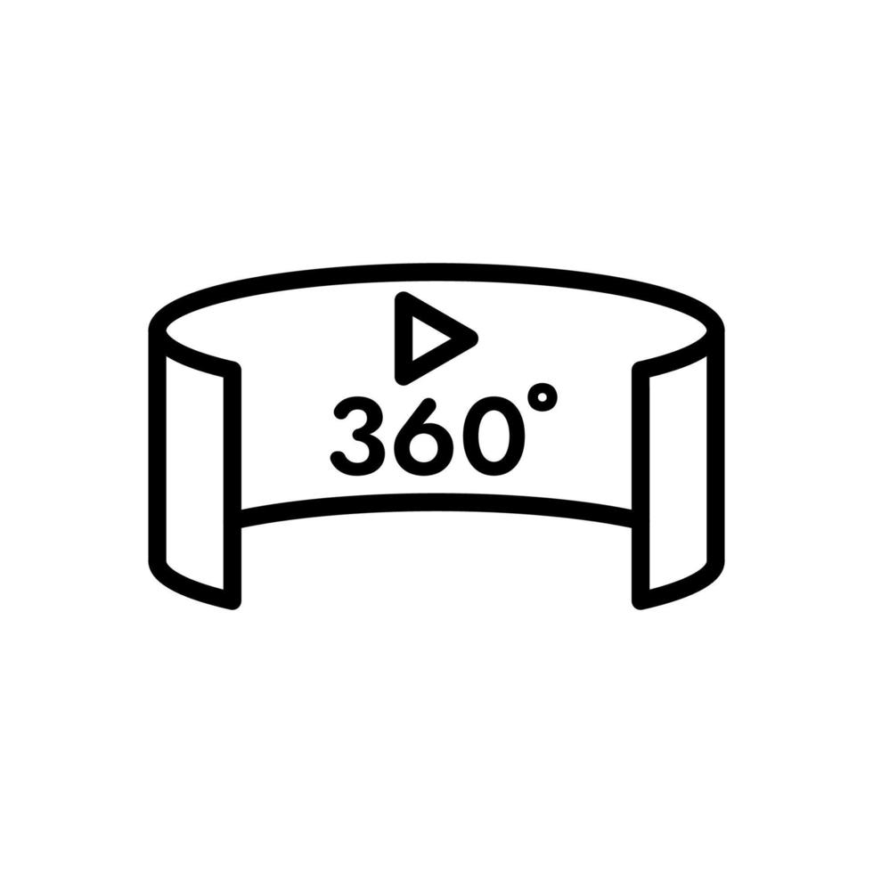 icono, vector e ilustración del contorno del reproductor multimedia panorama de 360 grados.