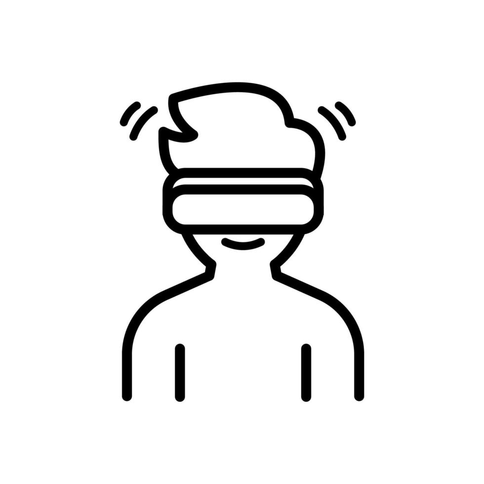 un hombre con gafas de realidad virtual y mira hacia abajo, icono de contorno, vector e ilustración.