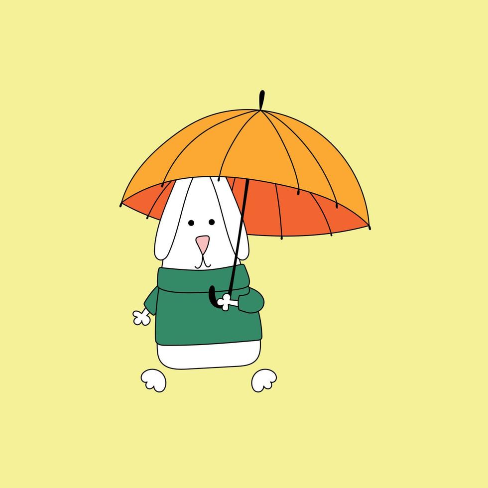 Rabbit symbol of 2023. Rabbit with umbrella. Calendar template. Vector illustration, hand drawn doodle.