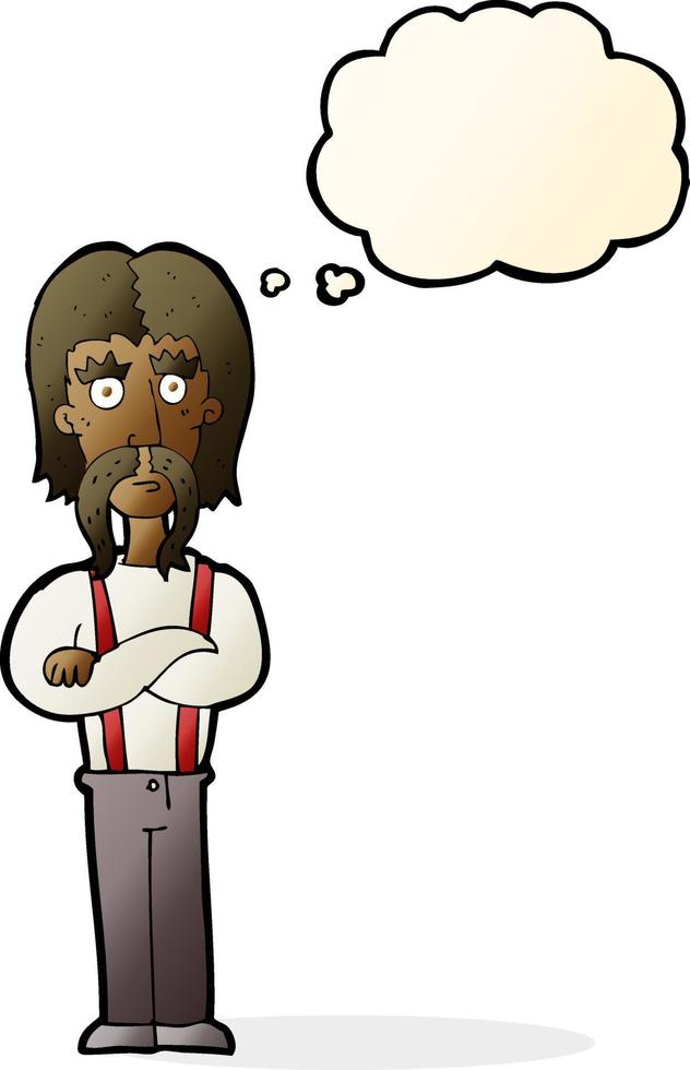 cartoon long mustache man with folded arms with thought bubble vector