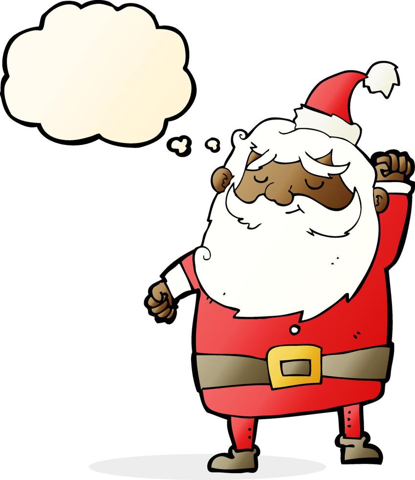 cartoon santa claus punching air with thought bubble vector