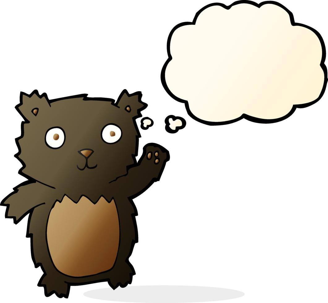 cartoon waving black bear cub with thought bubble vector