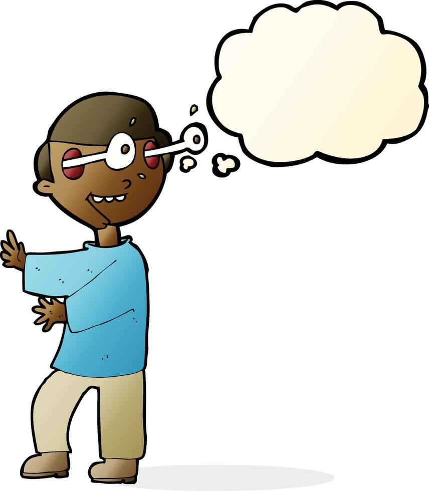 cartoon boy with popping out eyes with thought bubble vector