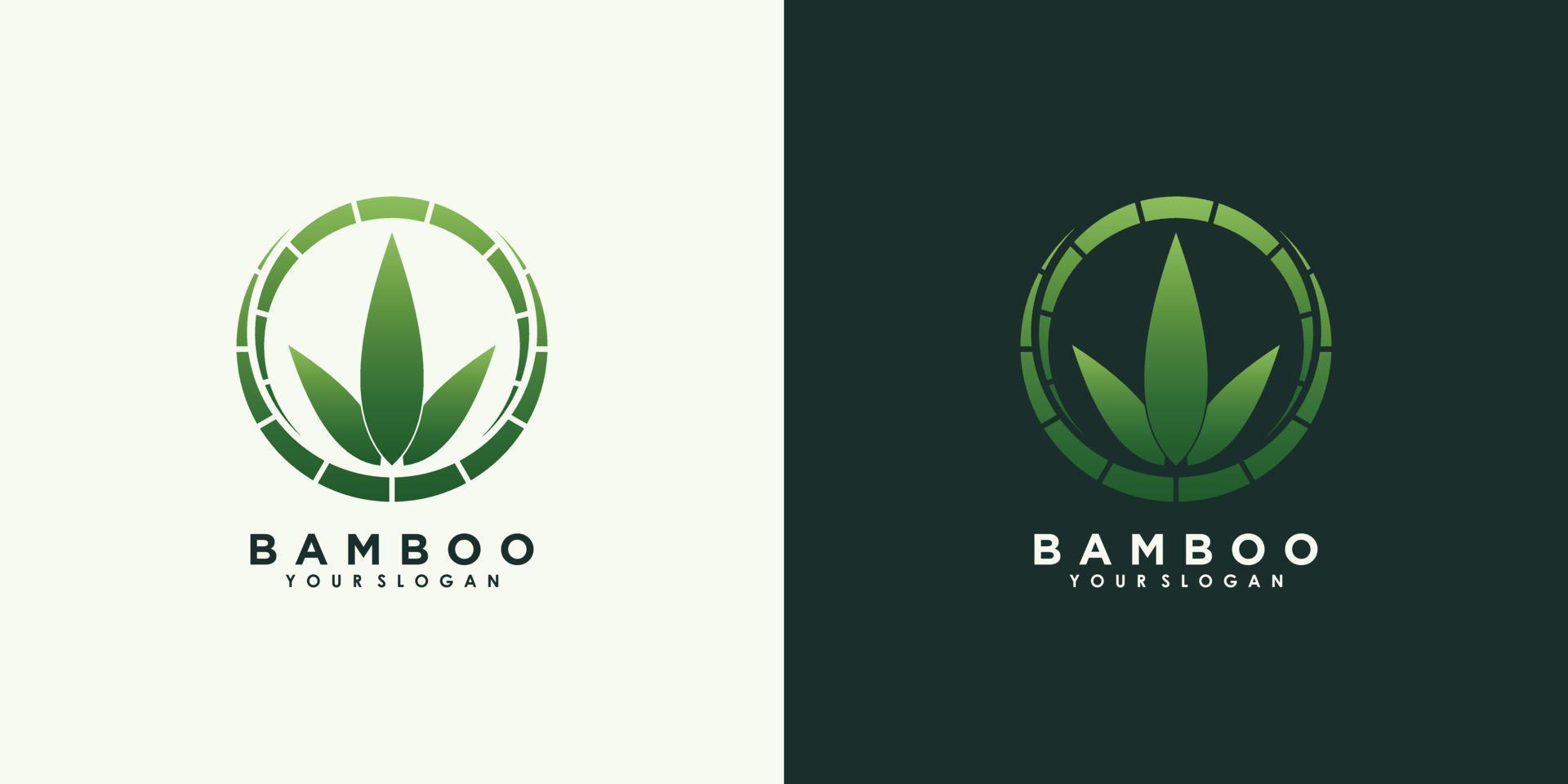 diseño de logotipo de bambú y hojas con vector premium de concepto creativo