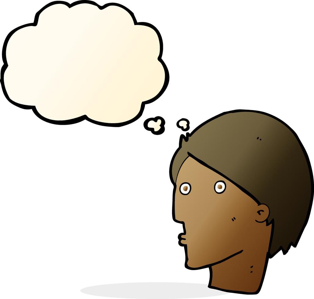 cartoon surprised face with thought bubble vector