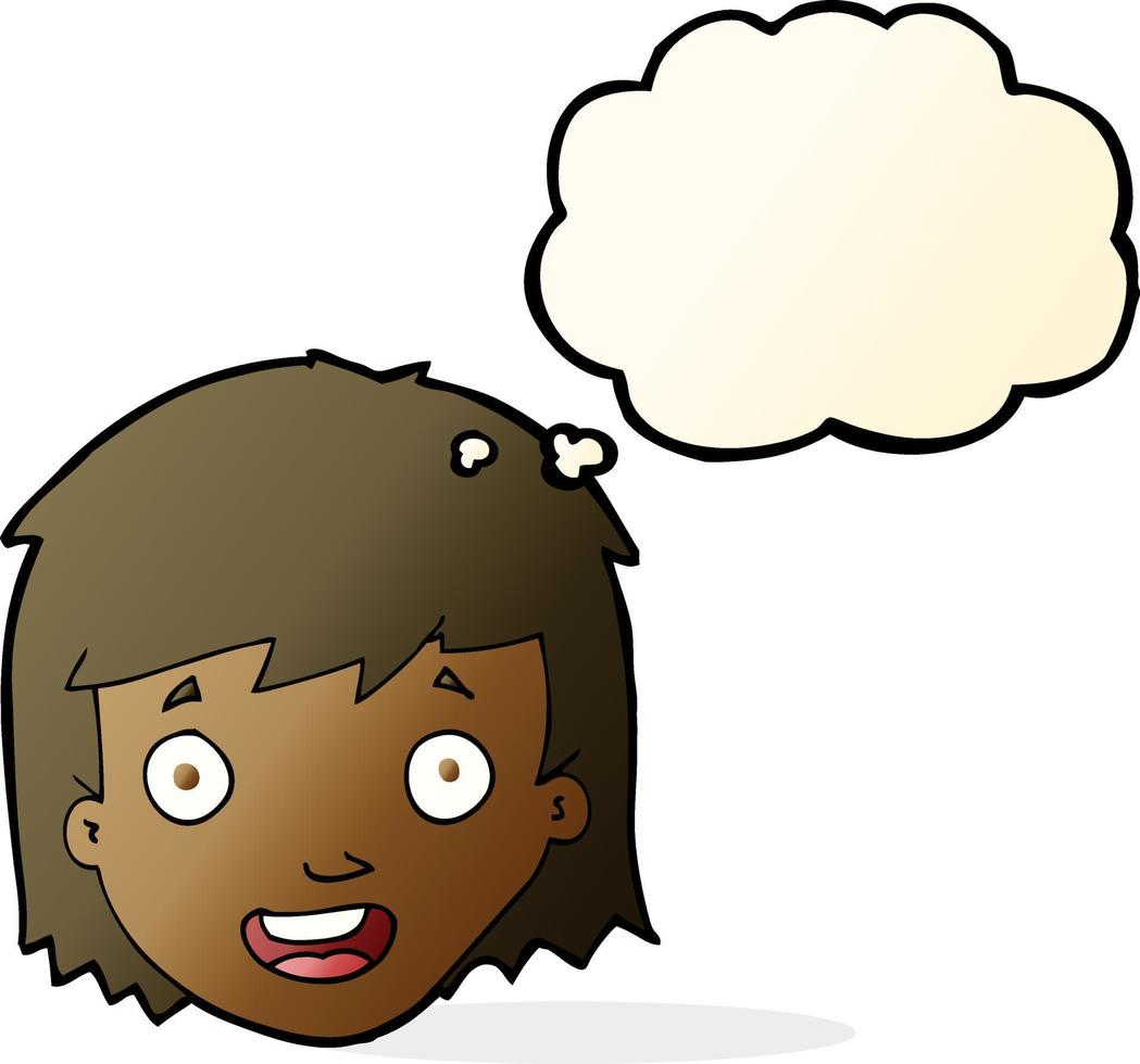 cartoon happy female face with thought bubble vector