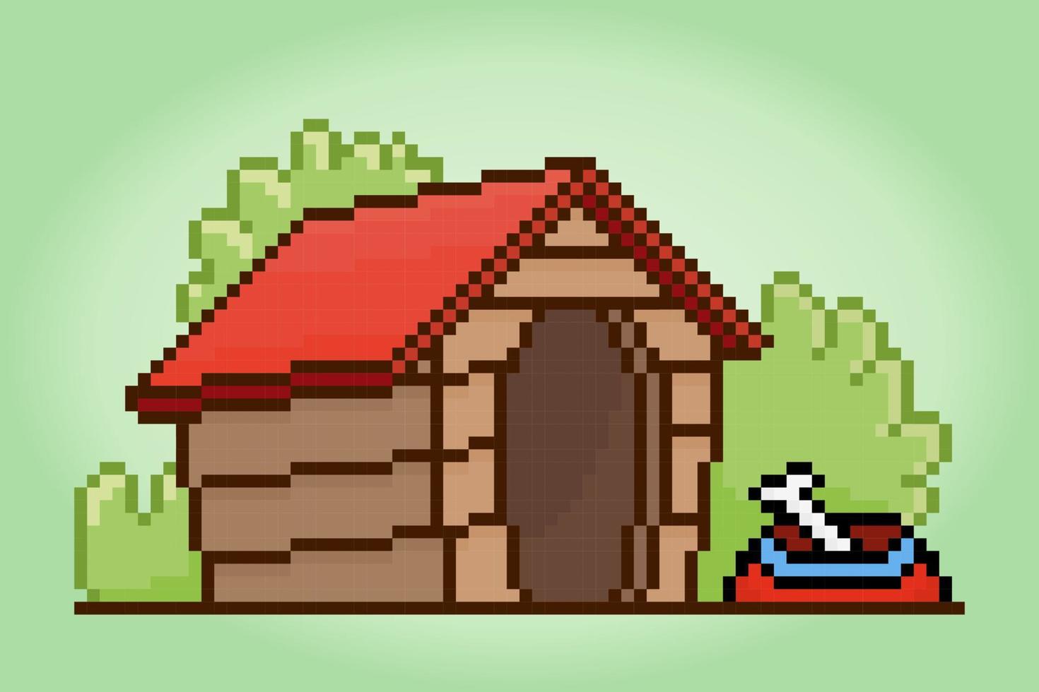 Casa de píxeles de 8 bits para perros. barkitecture para activos de juegos y puntos de cruz en ilustraciones vectoriales. vector