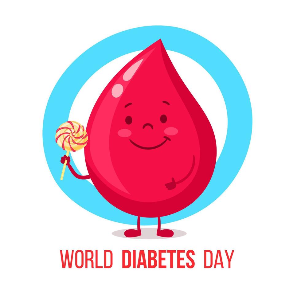 Diabetes square icon - sugar cube dissolving inside blood drop, high glucose level sign. vector