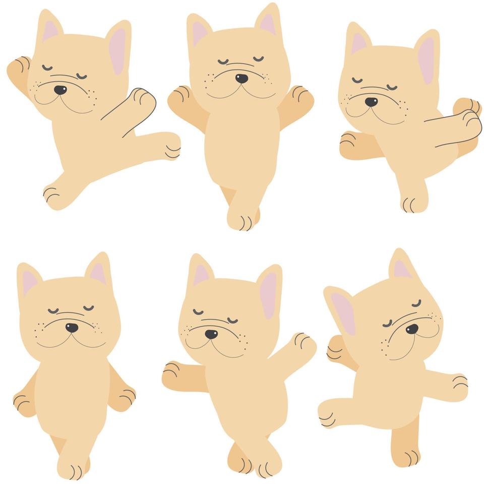 cute french bulldog puppy dog ballerina dancing collection on white background isolated eps10 vectors illustration